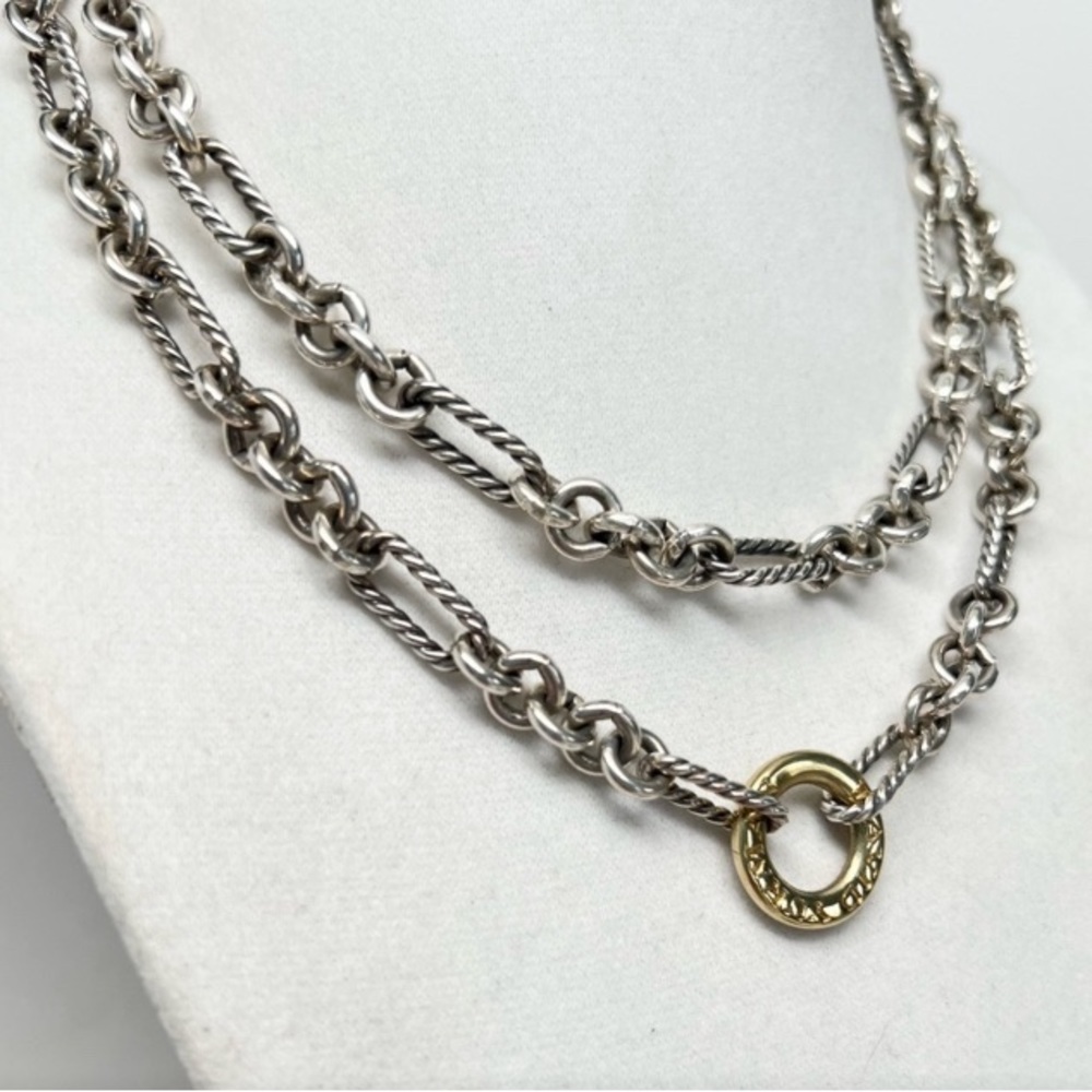 David Yurman 32” Figaro chain 18k gold donut toggle necklace 2 in 1 .925